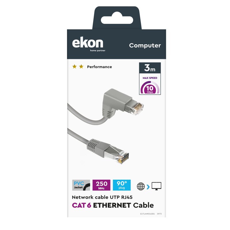 Network cable with 90° and 180° RJ45 connectors