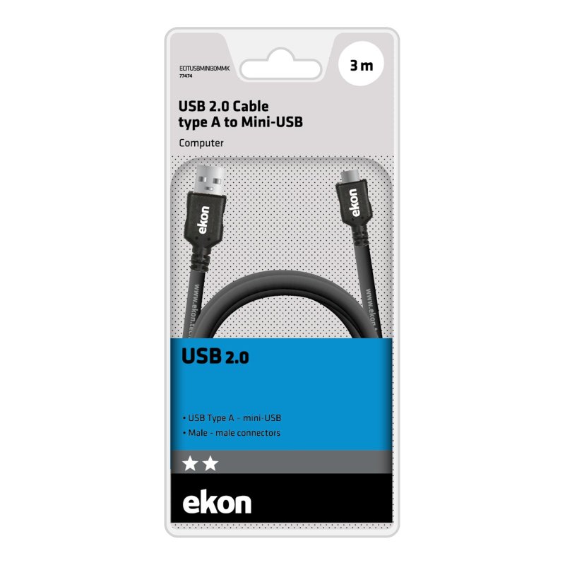 Cable with Type A male USB and male mini-USB