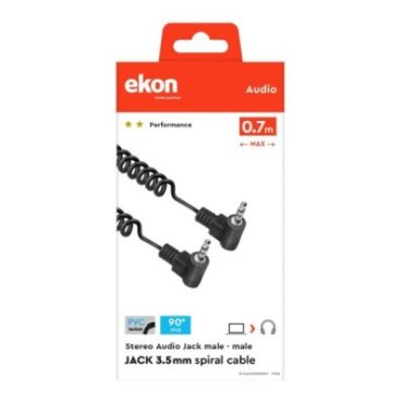Spiral audio cable with 90° jack, 0.75m