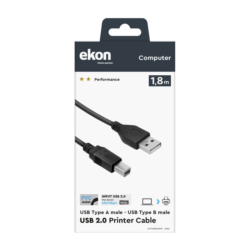 Type A and Type B USB cable