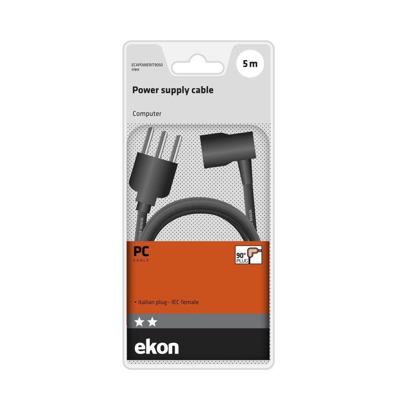 Power cable with 90° IEC connector, 5 m