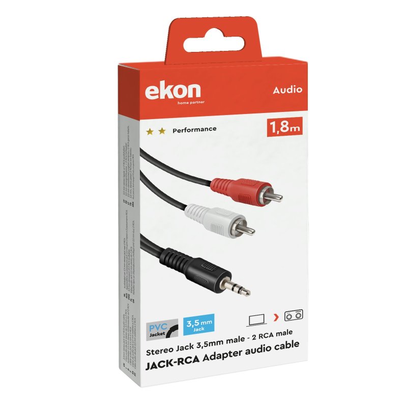 Audio cable with a 3.5mm jack and two male RCA connectors