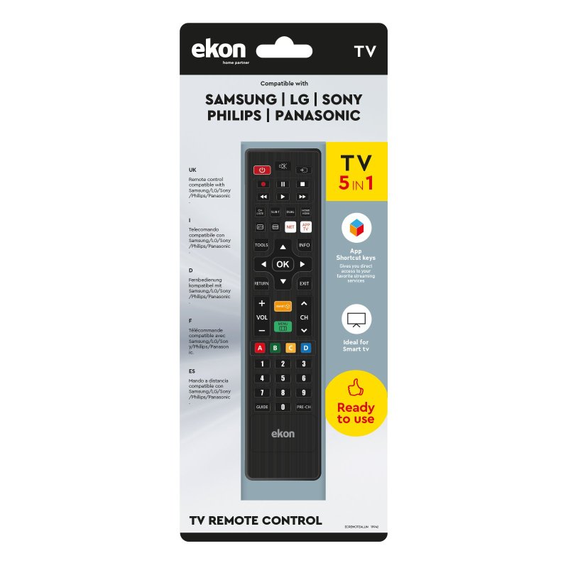 Remote control for Samsung, LG, Sony, Philips, Panasonic TVs