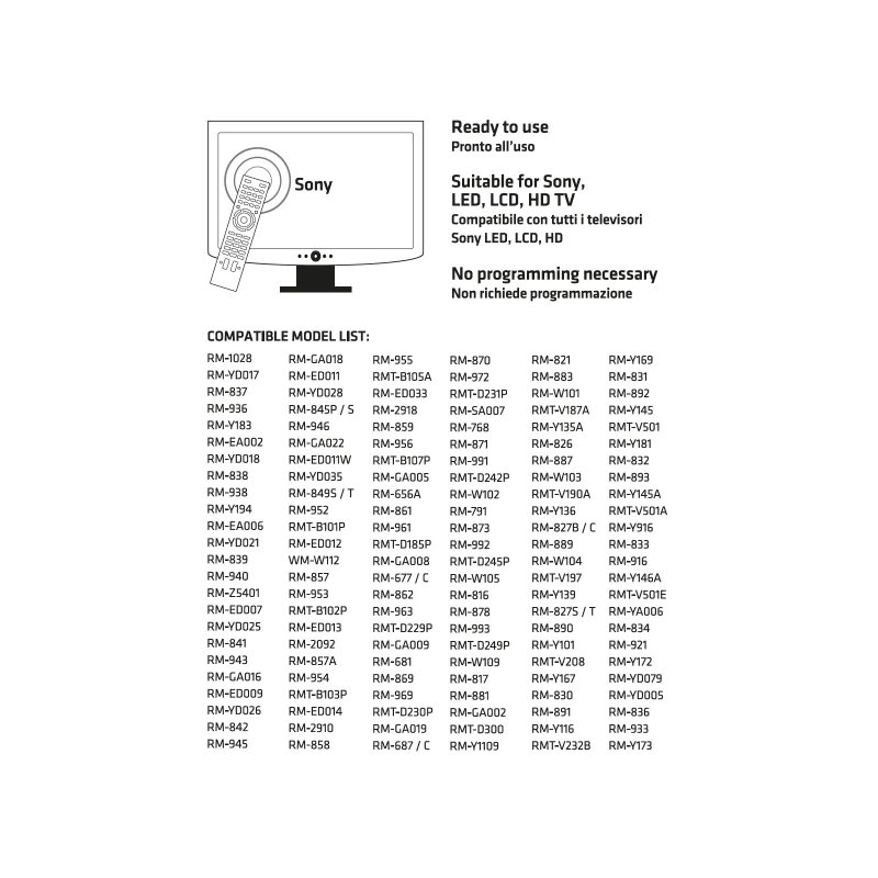 Remote control for Sony