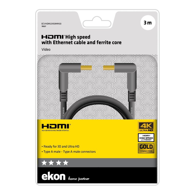 HDMI cable with 90° connectors