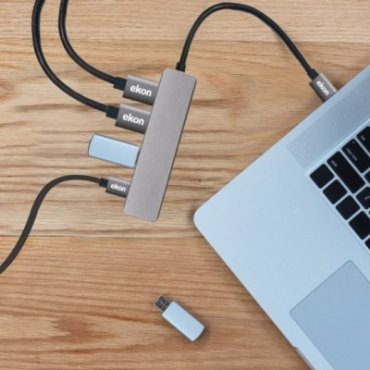 Aluminium hub with 3 USB 3.0 ports, USB-C output up to 100W, HDMI port for 4K Ultra HD