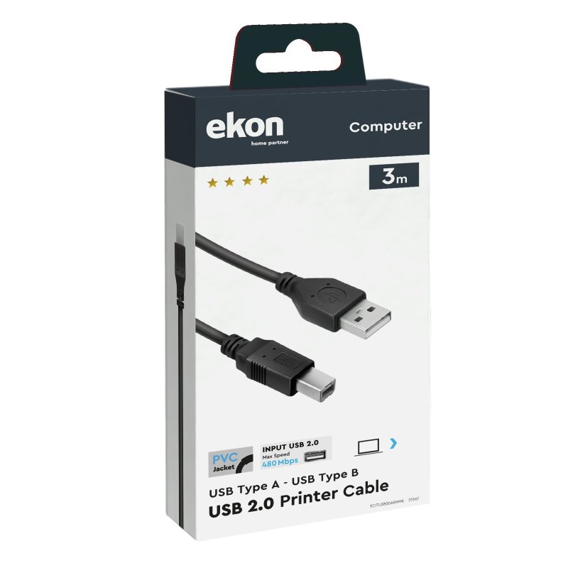 Type A and Type B USB cable