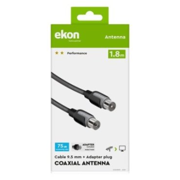 Male / female antenna cable + adapter 75dB