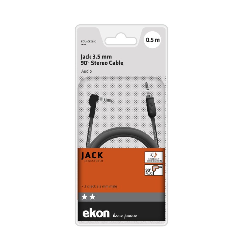 Audio cable with 90° male jack connector, 0.5 m