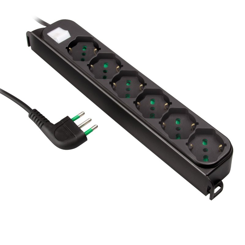Power strip with 6 German-Italian 2-pin sockets