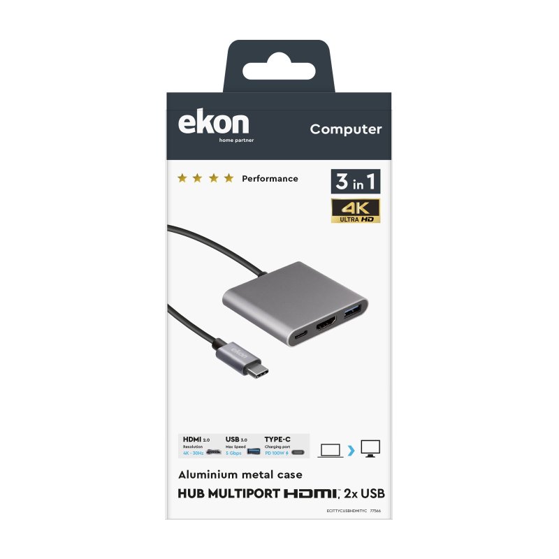 3 in 1 multiport hub, HDMI - USB - Type-C female