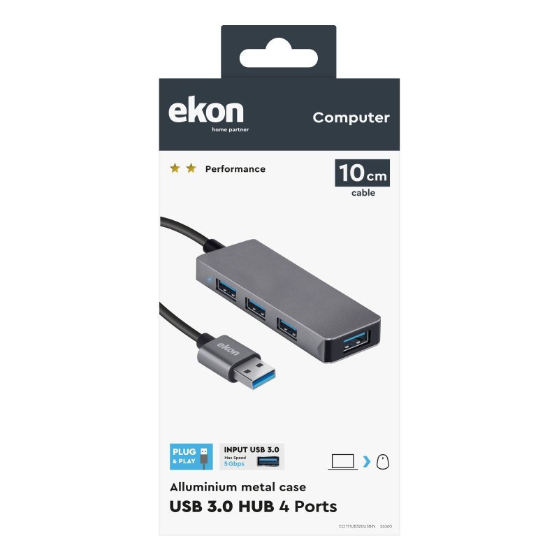 HUB with 3 USB-A 2.0 ports, 1 USB-A 3.0 port and USB-A power cable