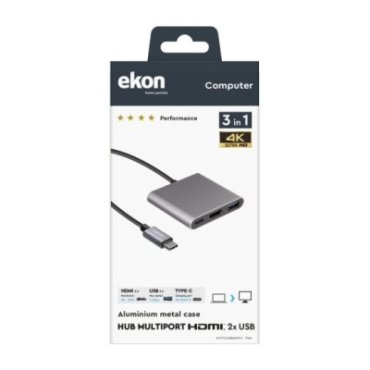 3 in 1 multiport hub, HDMI - USB - Type-C female