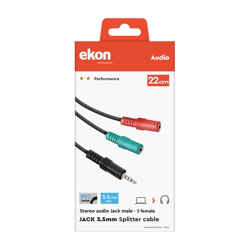 Splitter cable with 1 x 3.5 mm male and 2 x 3.5 mm female jacks