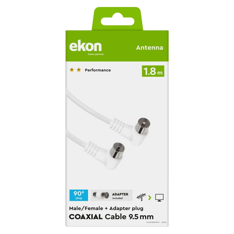 Antenna cable with angled connectors, 75dB