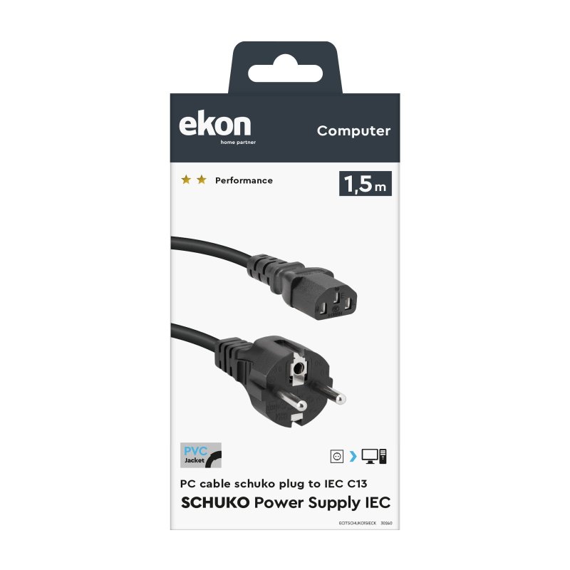Power cord with Schuko plug and IEC
