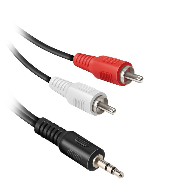 Audio cable with a 3.5mm jack and two male RCA connectors