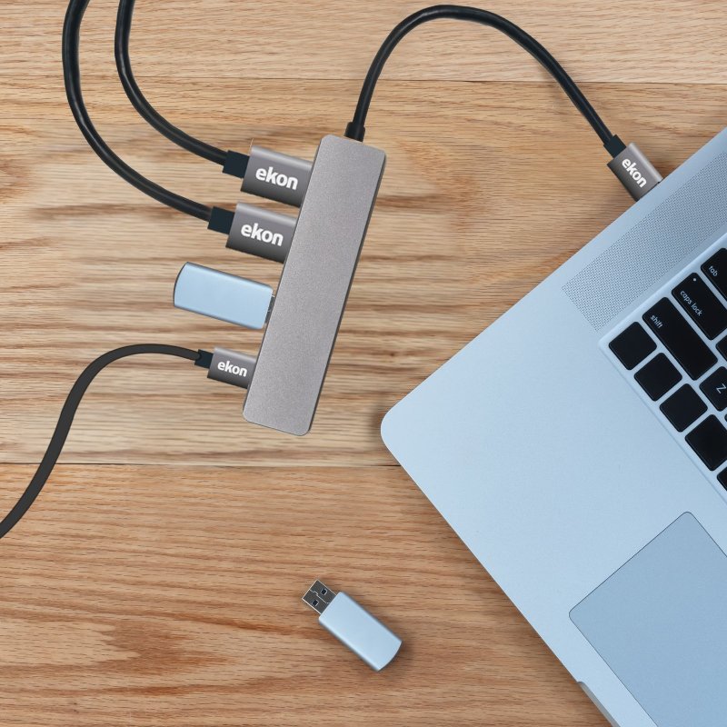 Aluminium hub with 3 USB 3.0 ports, USB-C output up to 100W, HDMI port for 4K Ultra HD