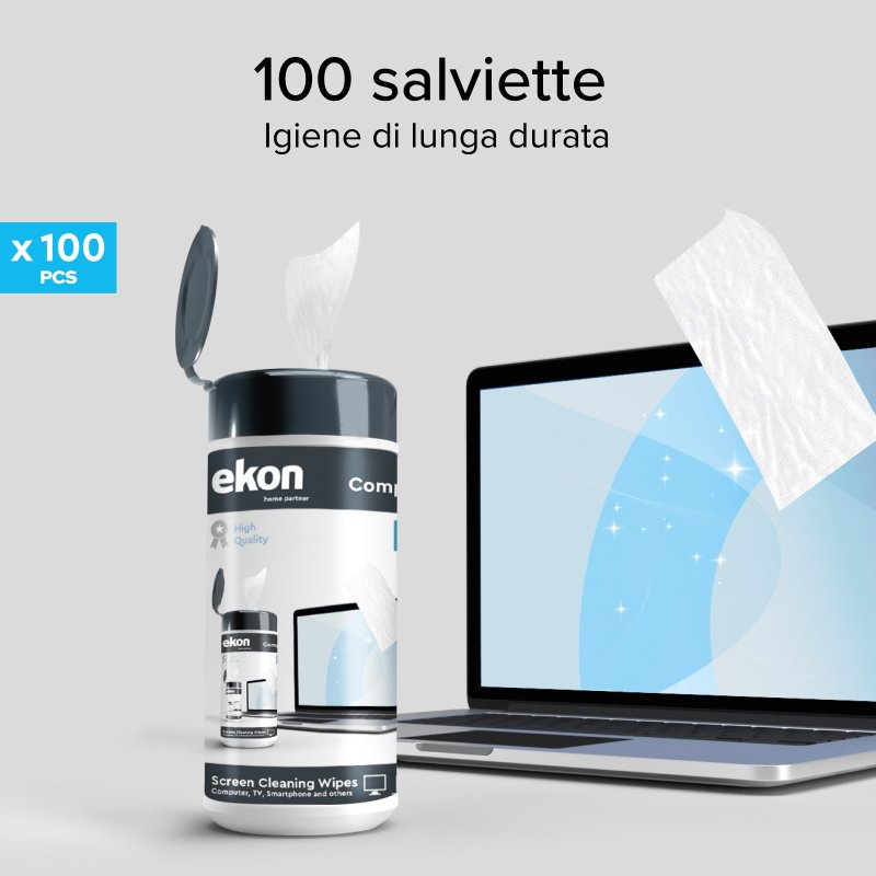 Pack of 100 sanitising wipes for screens and monitors