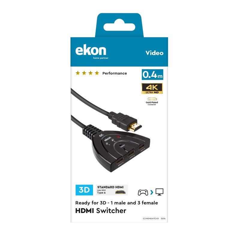 2.0 HDMI splitter with three female connectors, 4k