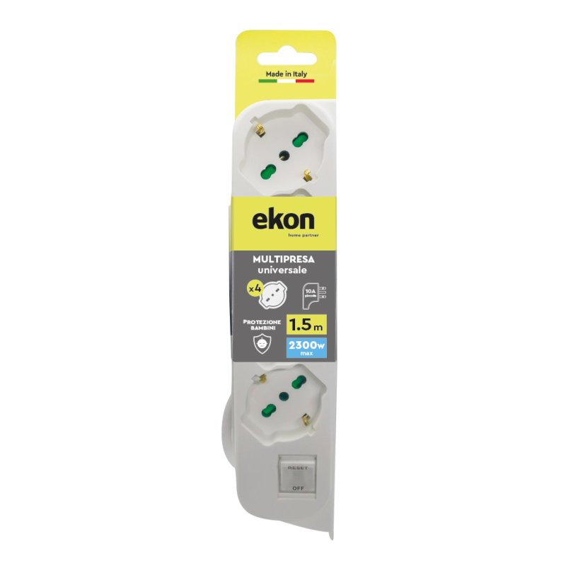 Power strip with 4 German-Italian 2-pin sockets