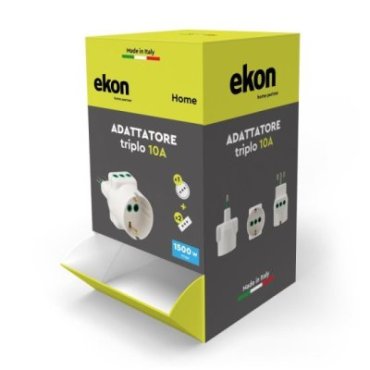 Triple adapter with 1 Italian/German socket, 2 italian sockets