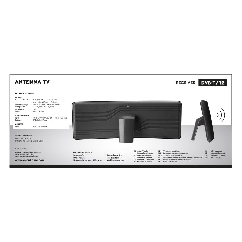 Indoor TV antenna with 2-band reception