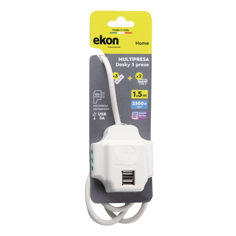 Power strip with 3 Italian plugs and 2 USB-A sockets
