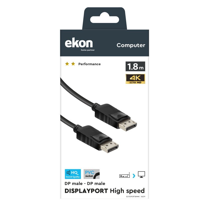 Cable with 2 male DisplayPort connectors
