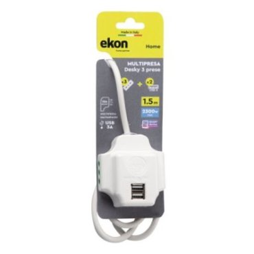 Power strip with 3 Italian plugs and 2 USB-A sockets