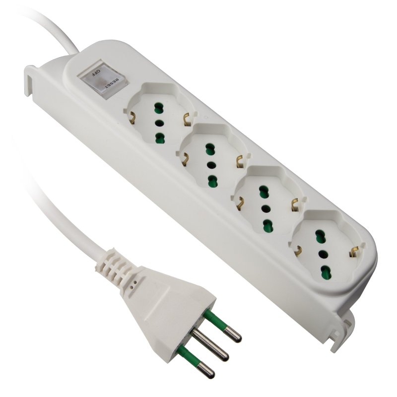 Power strip with 4 German-Italian 2-pin sockets