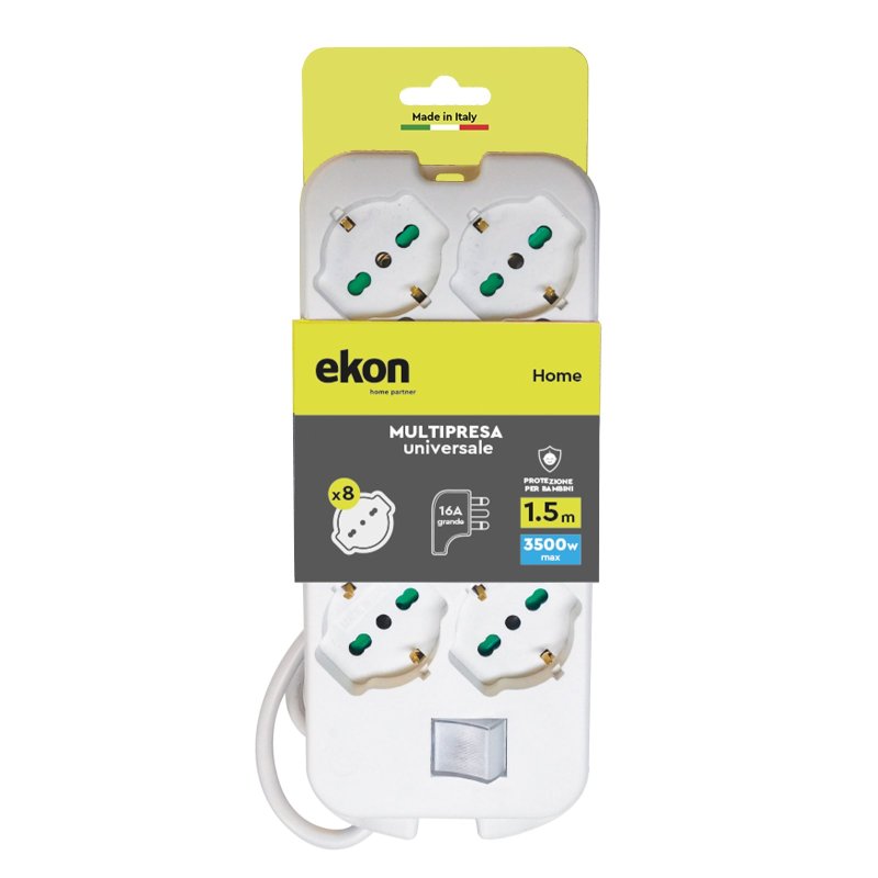 Power strip with 8 Italian/German ports