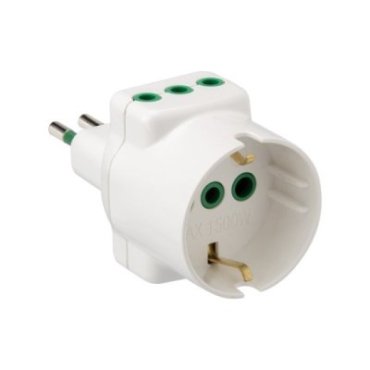 Triple adapter with 1 Italian/German socket, 2 italian sockets