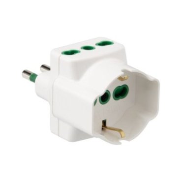 Triple adapter with 1 Italian/German two-pin socket, 2 italian two-pin sockets