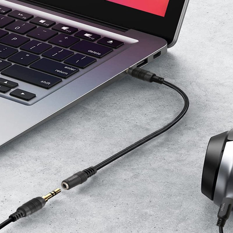 Audio cable with 3.5mm female jack and two male RCA connectors