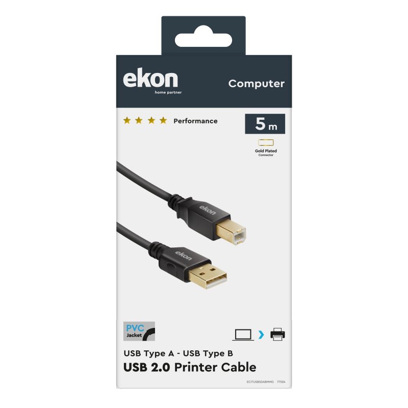 USB printer cable type A-B male gold