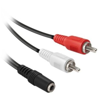 Audio cable with 3.5mm female jack and two male RCA connectors
