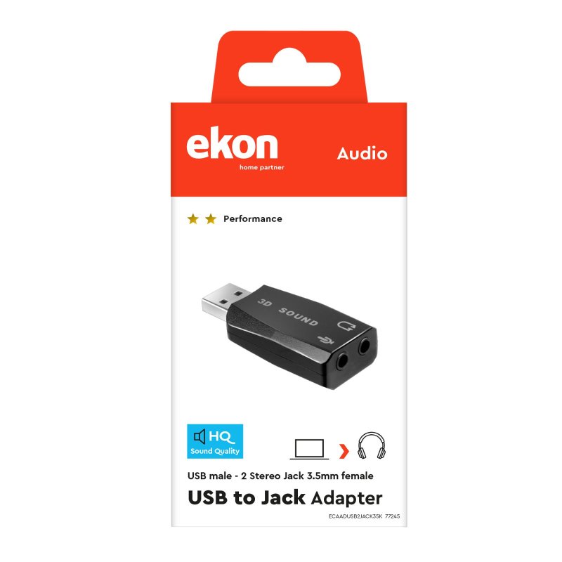 USB-A adapter with two jack sockets