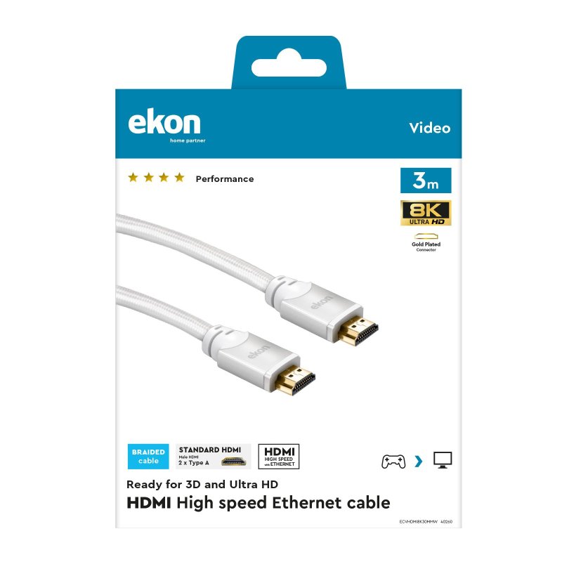 2.1 HDMI cable for 8K, white