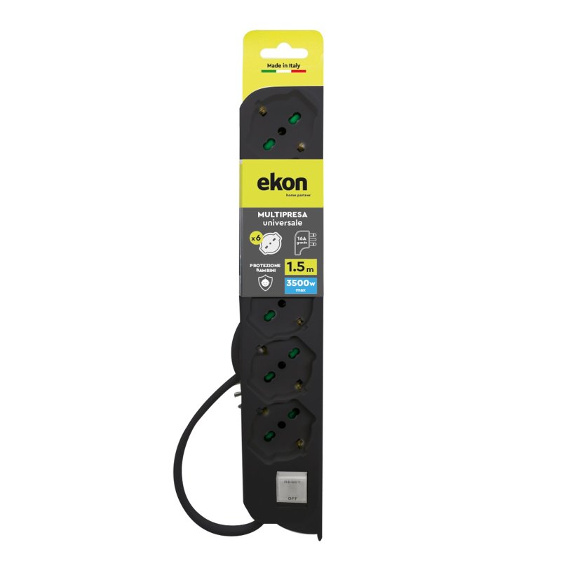 Power strip with 6 German-Italian 2-pin sockets