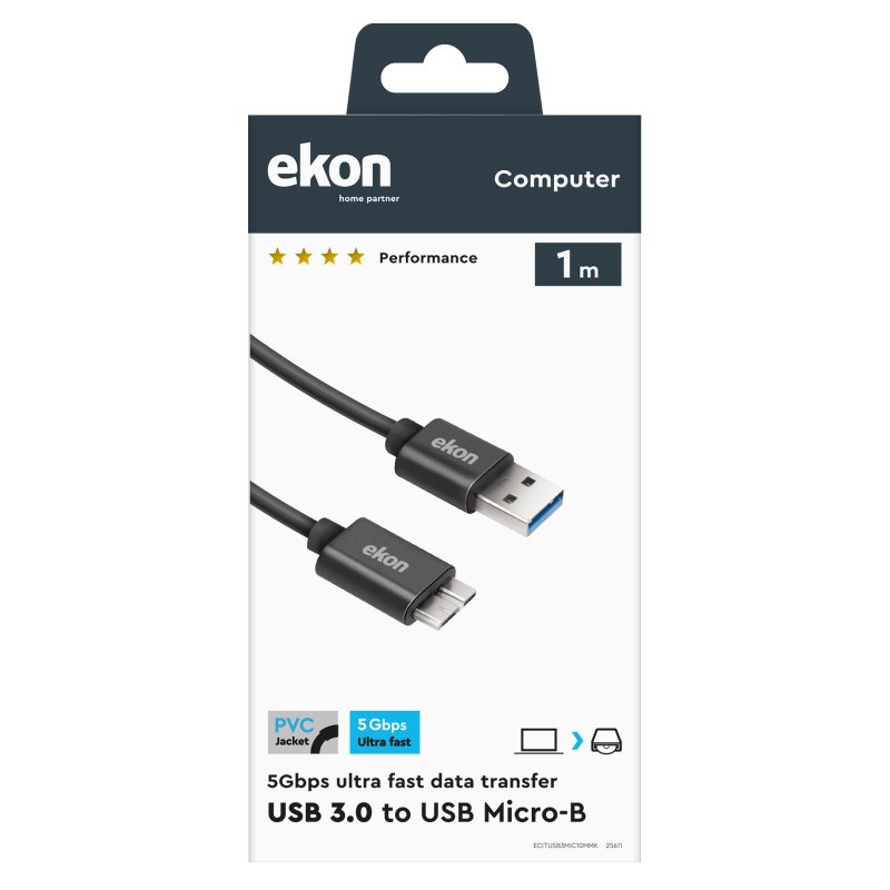 Cable with Type A male 3.0 USB and male micro-USB